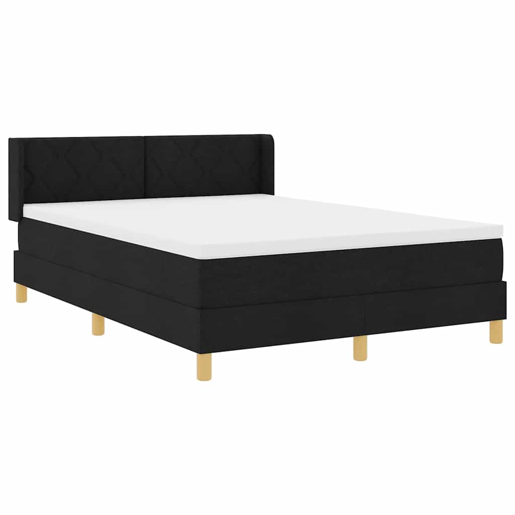 Boxrugós ágy matracmal Fehér és fekete 140 x 190 cm szövet