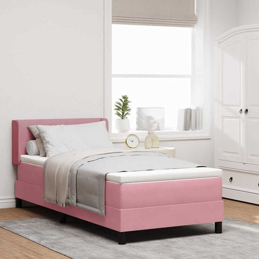 Box Spring ágy matraccal fekete 100x200 cm bársonyos Rózsaszín