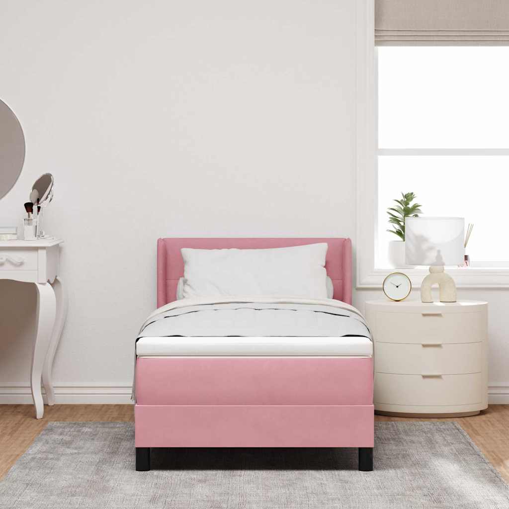Box Spring ágy matraccal fekete 100x200 cm bársonyos Rózsaszín