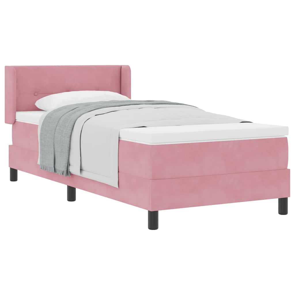 Box Spring ágy matraccal fekete 100x200 cm bársonyos Rózsaszín