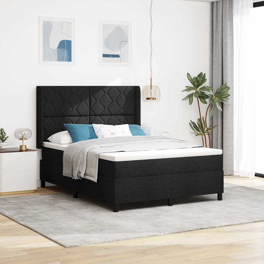 Boxrugós ágy matracmal fejtámlával Fekete 140 x 190 cm szövet