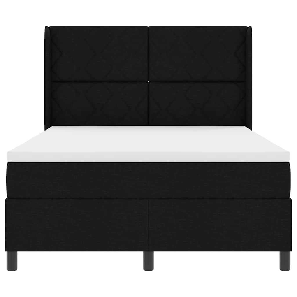 Boxrugós ágy matracmal fejtámlával Fekete 140 x 190 cm szövet