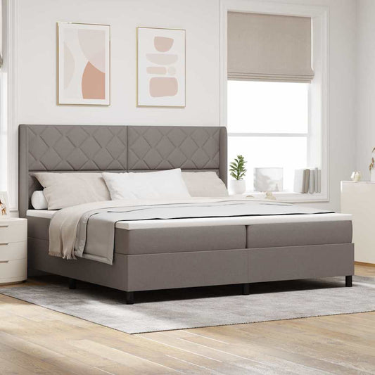 Boxrugós ágy matracmal fejtámlával Tópszínű 200 x 200 cm szövet