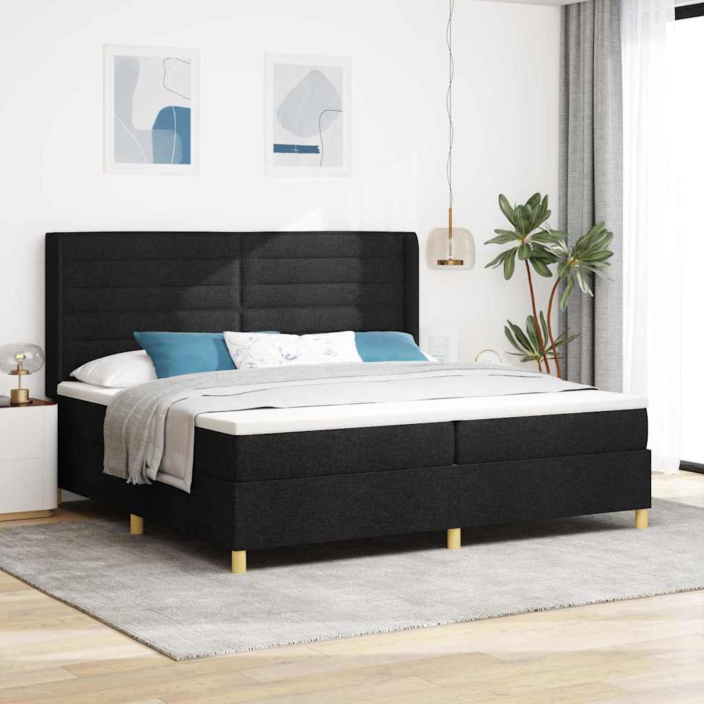Box Spring ágy matracmal fejtámlával Fekete 200 x 200 cm szövet