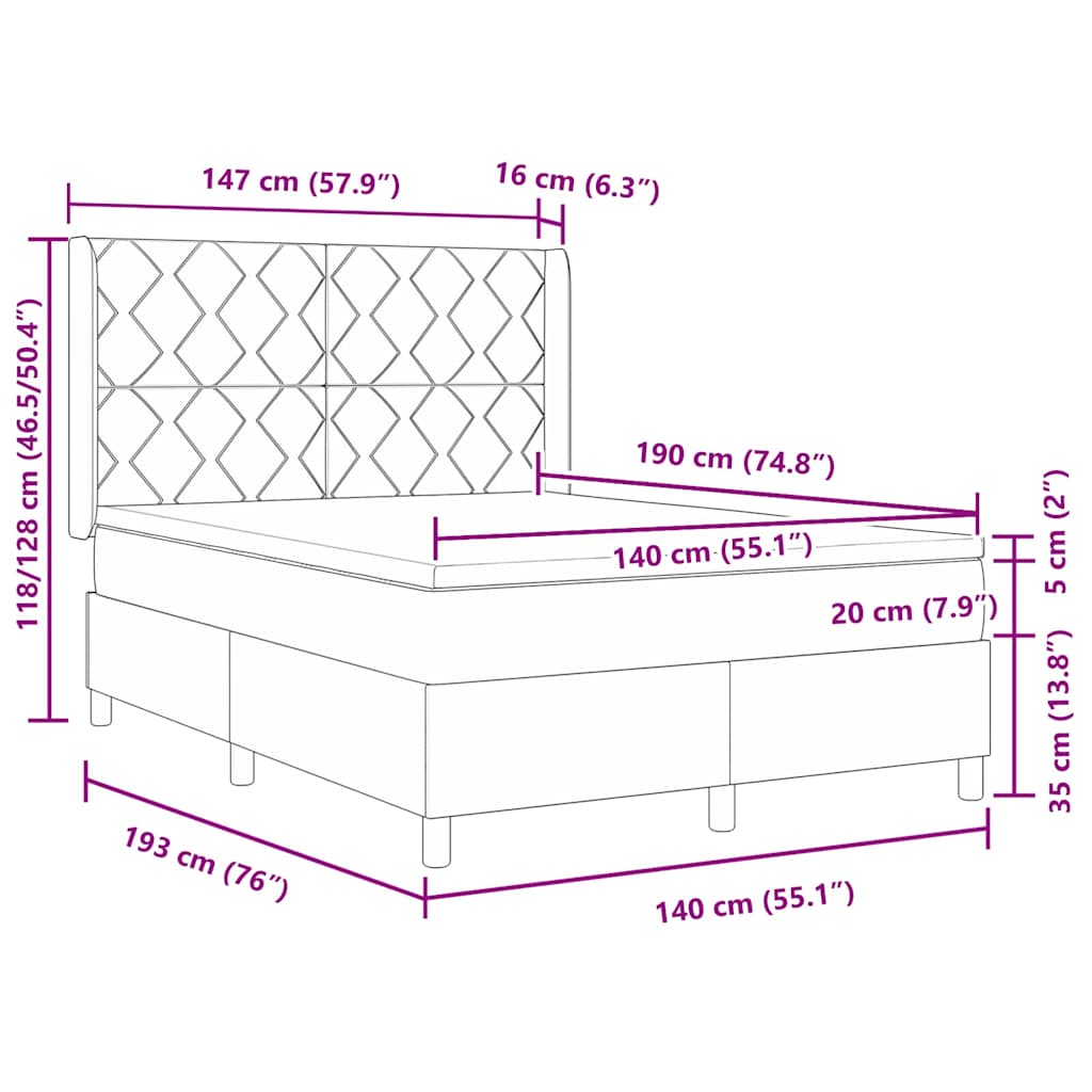 Box Spring ágy matracmal Világosszürke 140 x 190 cm szövet