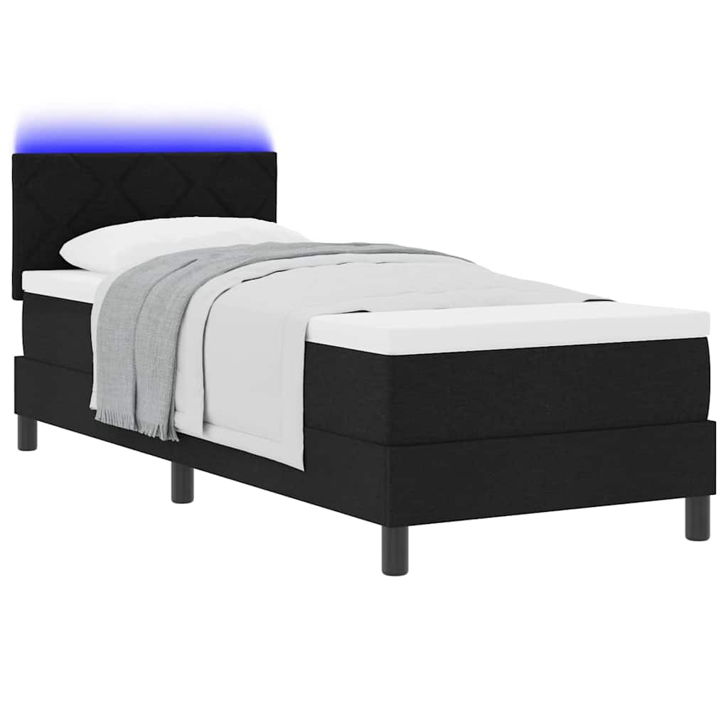 Boxrugós ágy matracmal fejtámlával Fekete 80 x 200 cm szövet