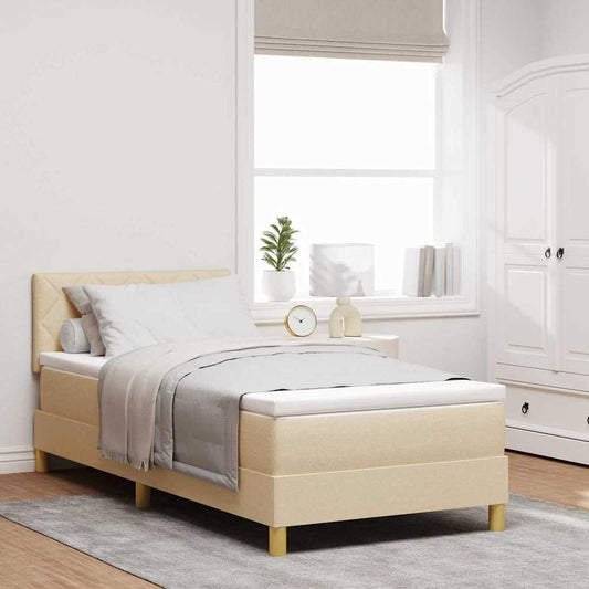 Boxrugós ágy matracmal fejtámlával Krém 90 x 190 cm szövet