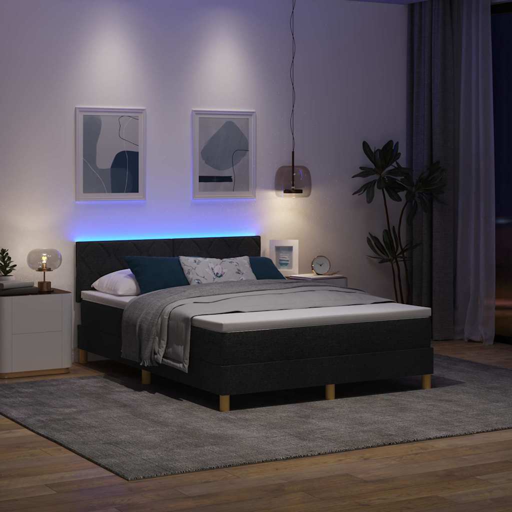 Boxrugós ágy matracmal fejtámlával Fekete 140 x 190 cm szövet