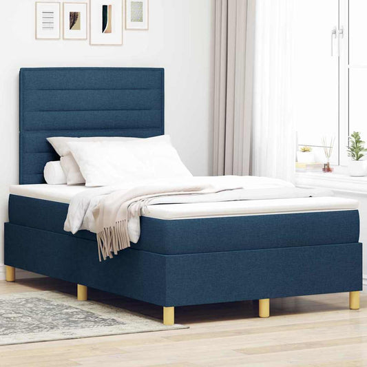 Boxrugós ágy matracmal fejtámlával Kék 120 x 190 cm szövet