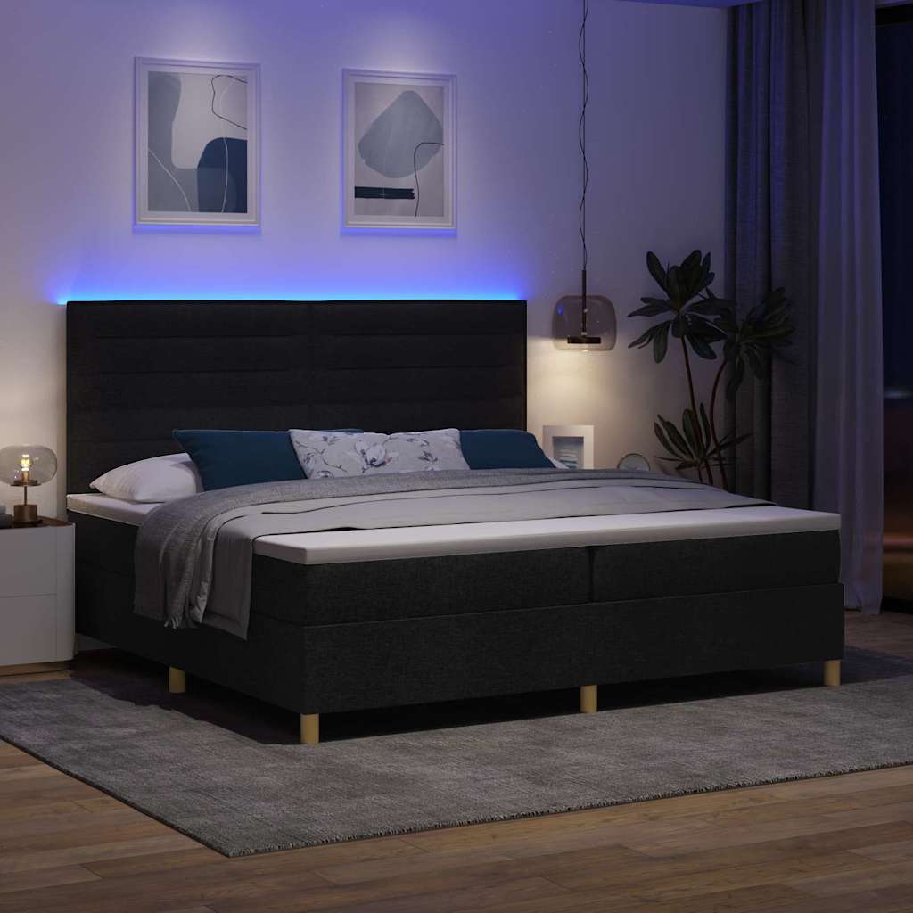 Boxrugós ágy matracmal fejtámlával Fekete 200 x 200 cm szövet