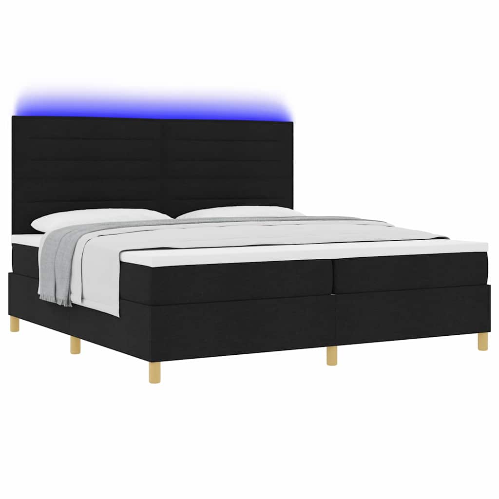 Boxrugós ágy matracmal fejtámlával Fekete 200 x 200 cm szövet