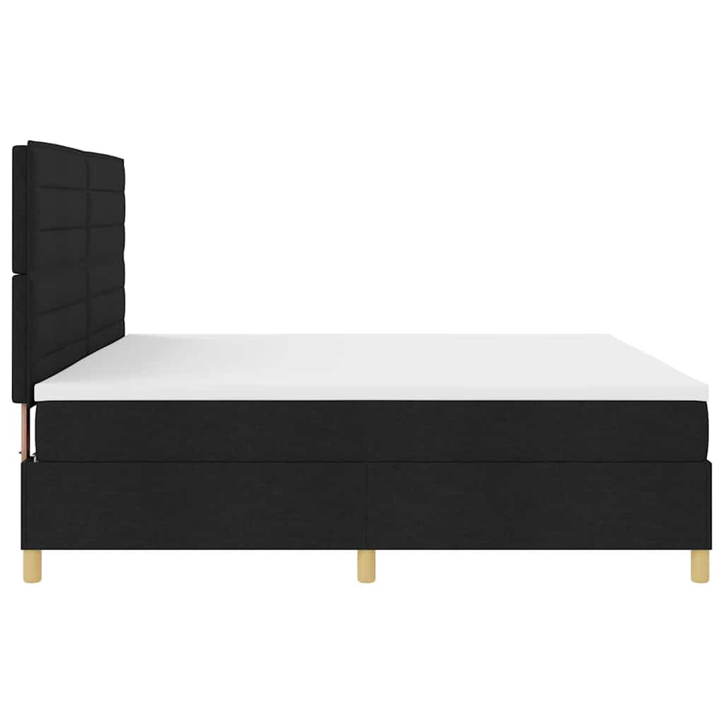 Boxrugós ágy matracmal fejtámlával Fekete 200 x 200 cm szövet