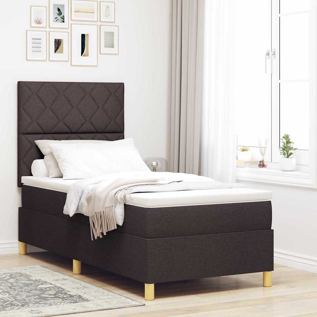 Boxrugós ágy matracmal sötétbarna 90 x 190 cm szövet