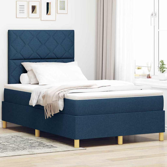 Boxrugós ágy matracmal fejtámlával Kék 120 x 190 cm szövet