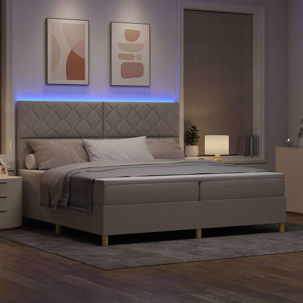 Boxrugós ágy matracmal fejtámlával Tópszínű 200 x 200 cm szövet