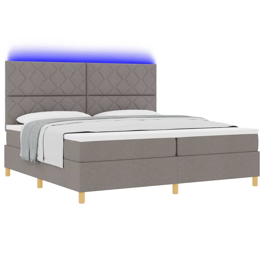 Boxrugós ágy matracmal fejtámlával Tópszínű 200 x 200 cm szövet