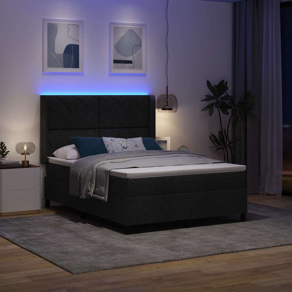 Boxrugós ágy matracmal fejtámlával Fekete 140 x 190 cm szövet
