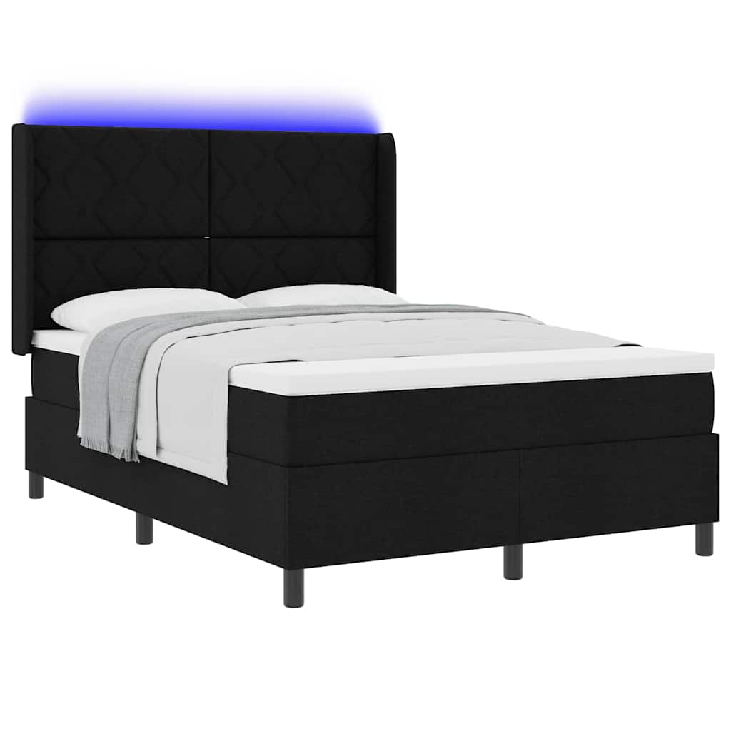 Boxrugós ágy matracmal fejtámlával Fekete 140 x 190 cm szövet