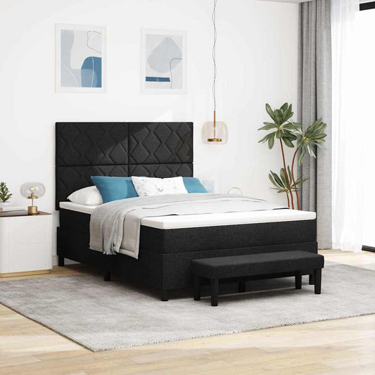 Boxrugós ágy matracmal fejtámlával Fekete 140 x 190 cm szövet