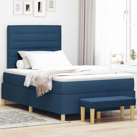 Boxrugós ágy matracmal fejtámlával Kék 120 x 190 cm szövet