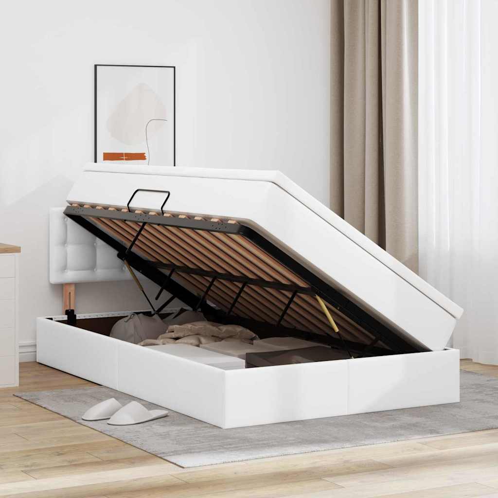 Ágy tárolóval és LED lámpával Fehér 120 x 190 cm Műbőr