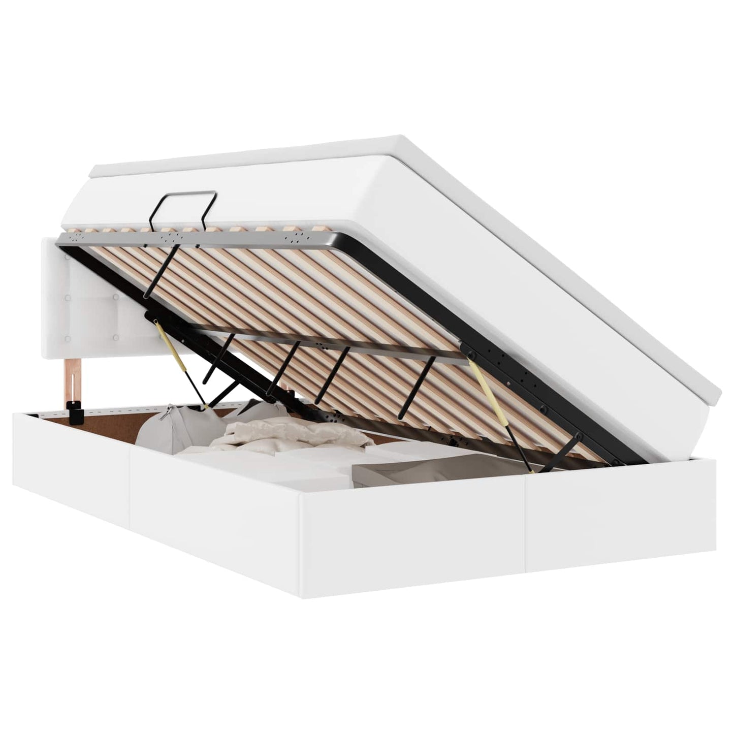 Ágy tárolóval és LED lámpával Fehér 120 x 190 cm Műbőr