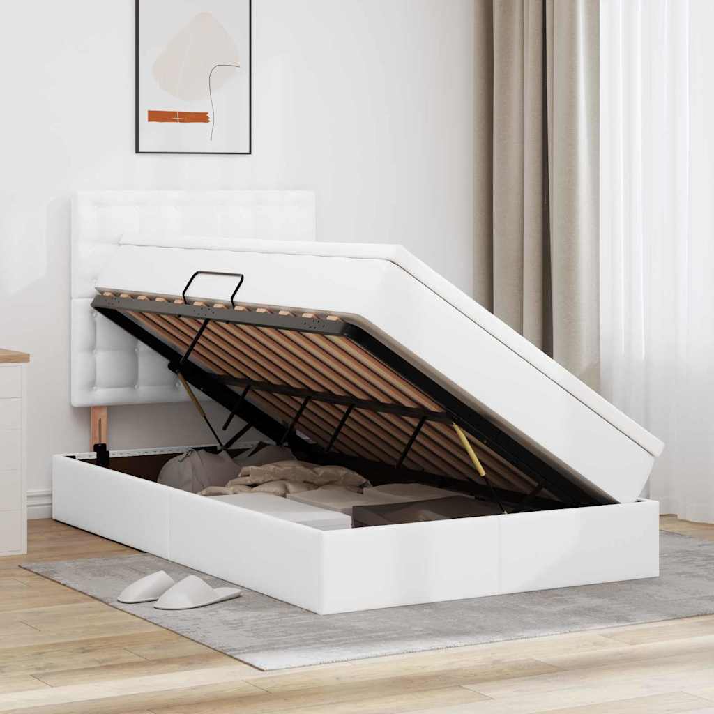 Ágy tárolóval és LED lámpával Fehér 120 x 190 cm Műbőr