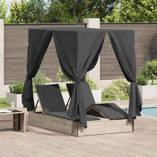 Kettős Napozóágy Tetővel Világosszürke 205 x 129 x 200 cm