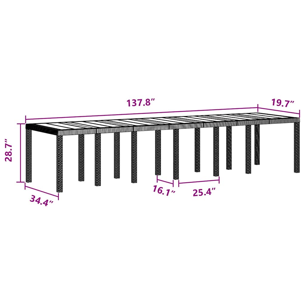 Kerti Asztal Antracit 350 x 100 x 73 cm polirattan