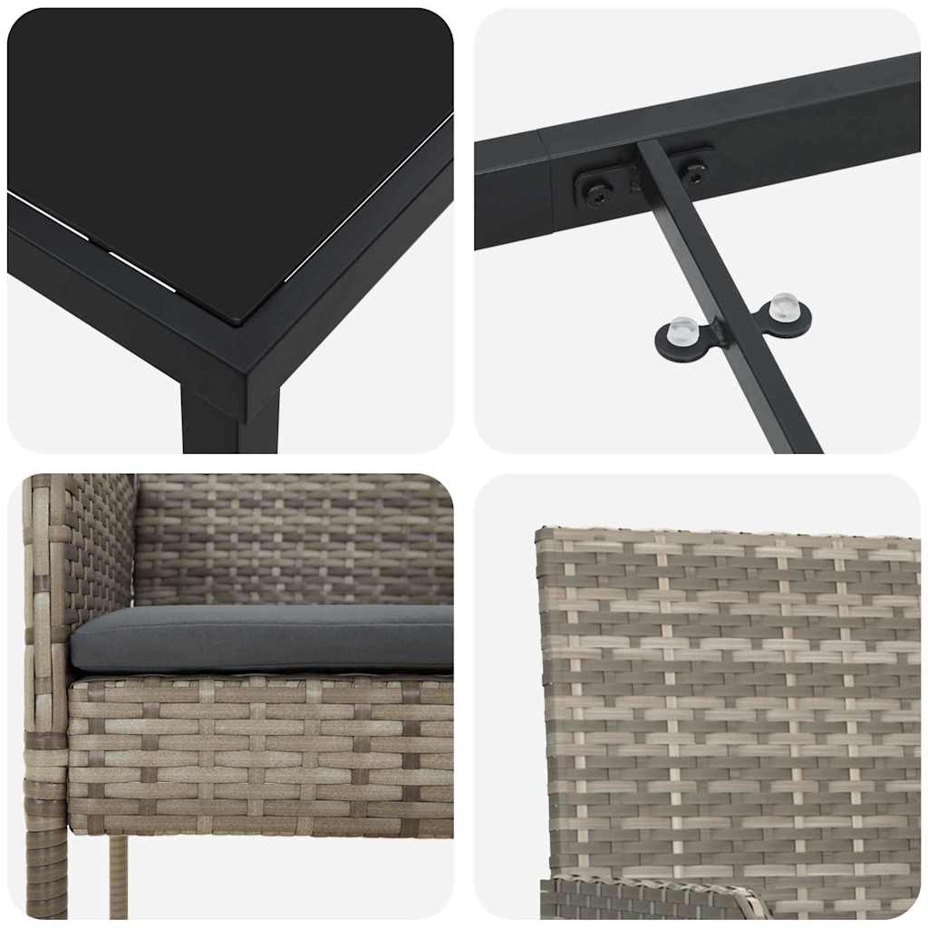 Kert étkező szett párnával 3 pcs Szürke polirattan