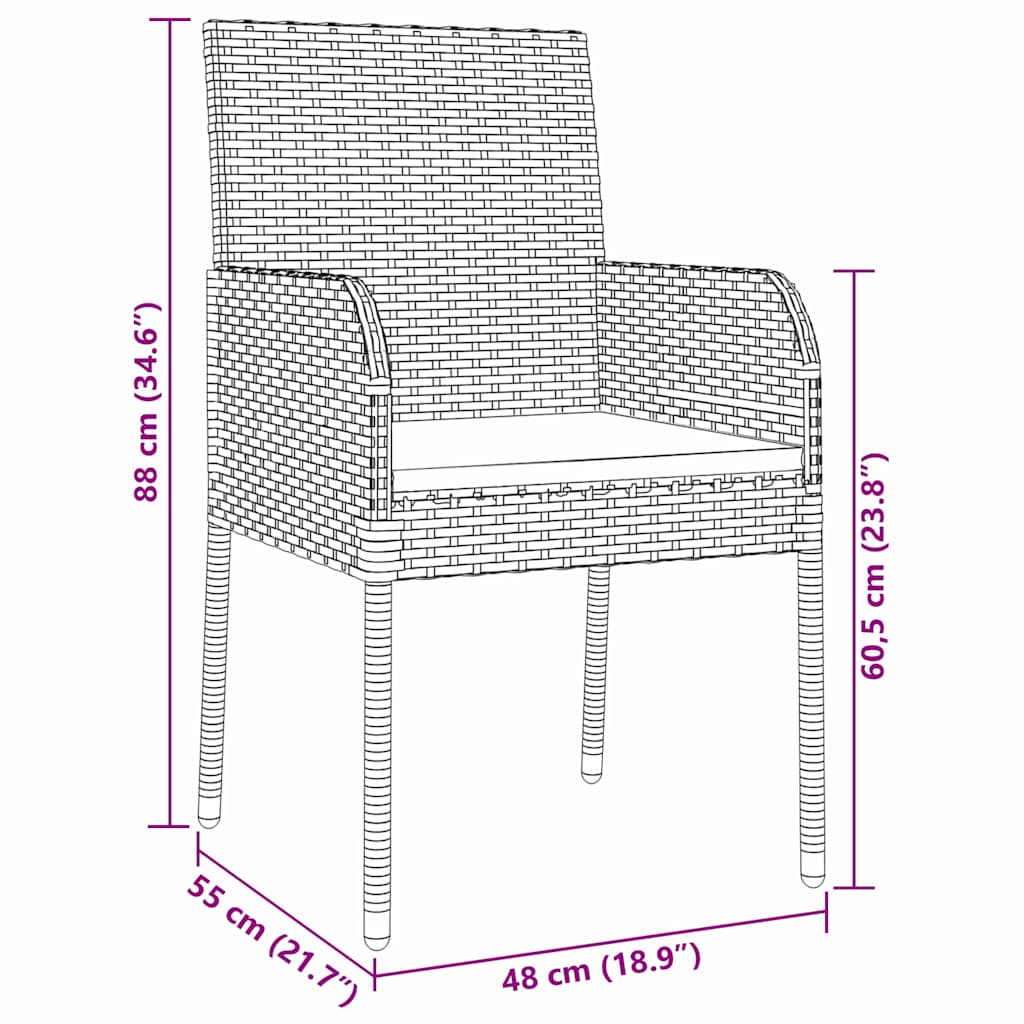 Kert étkező szett párnával 3 pcs Szürke polirattan