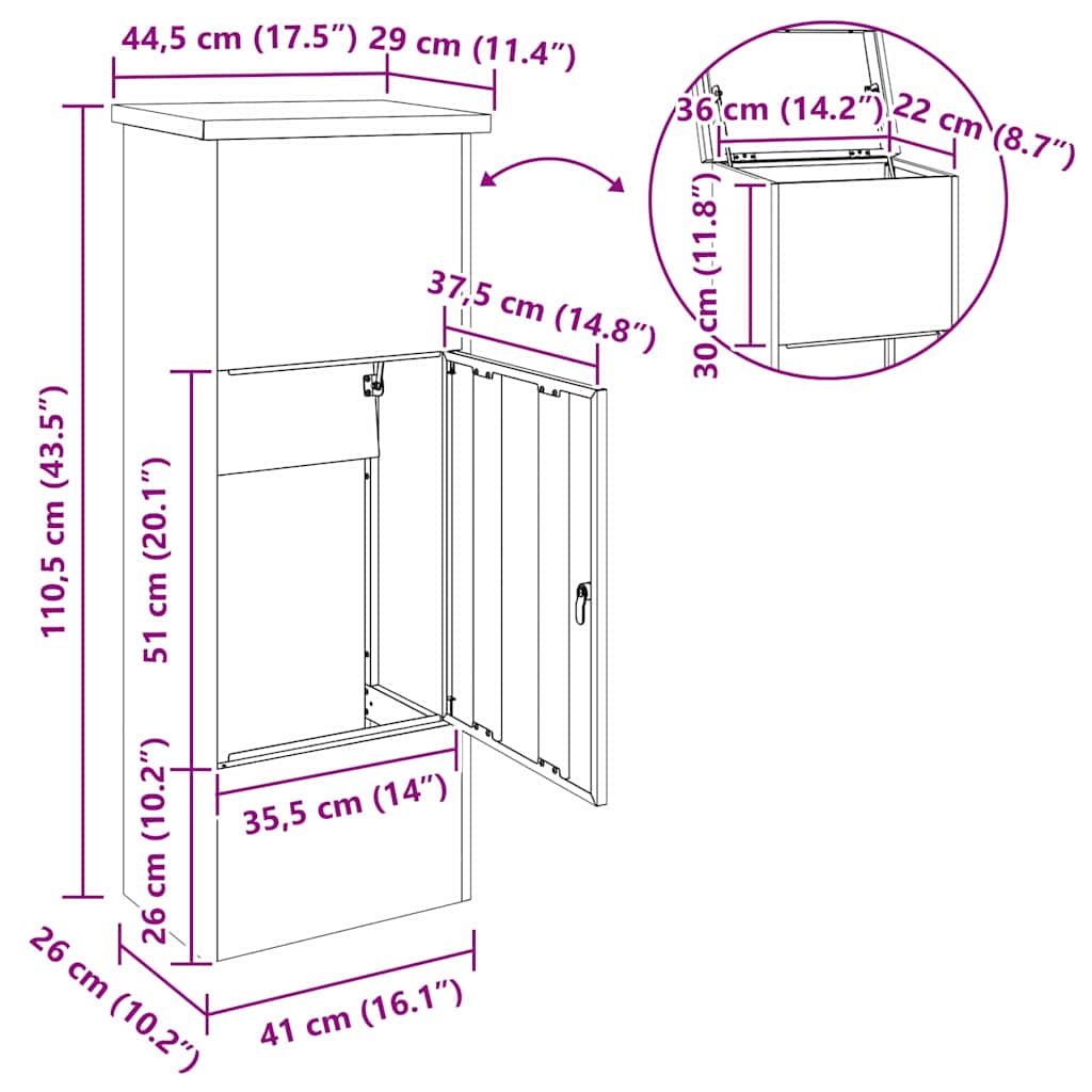 Csomagzáró doboz Fekete 44.5 x 29 x 110.5 cm Rozsdamentes acél