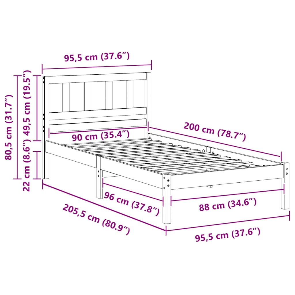 Ágykeret fejtámlával Barna 90 x 200 cm Tömör fenyőfa