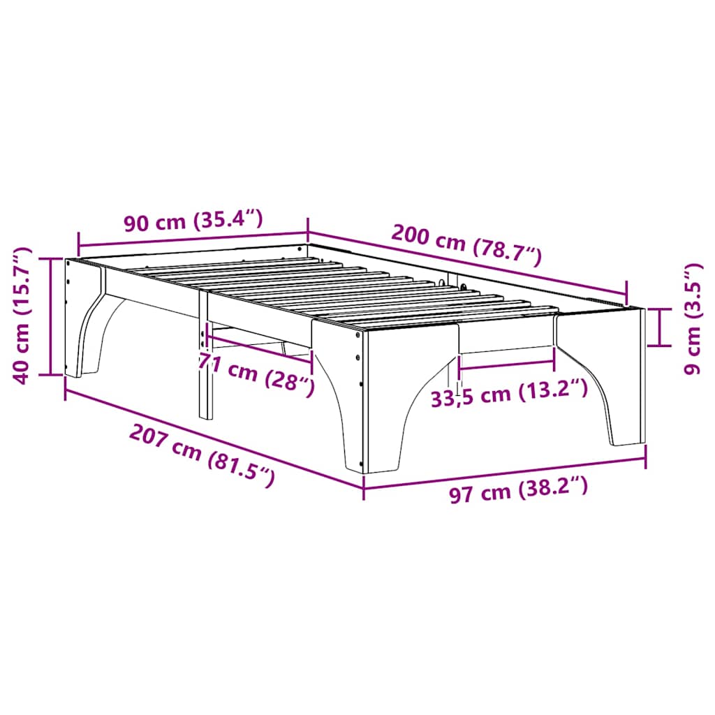 Földi ágykeret tárolóval Barna 90 x 200 cm Tömör fenyőfa