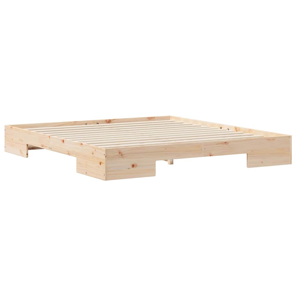 Földi ágykeret tárolóval Barna 200 x 200 cm Tömör fenyőfa