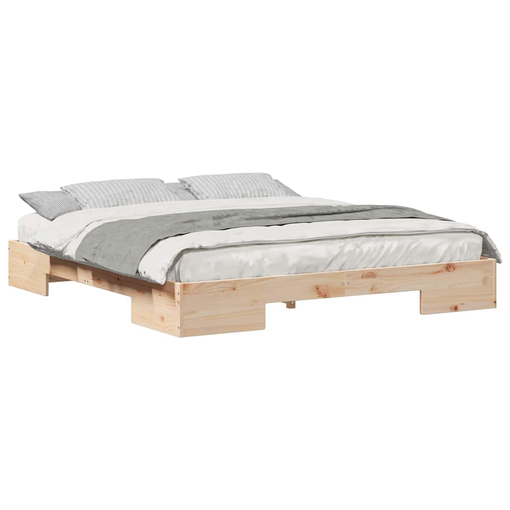 Földi ágykeret tárolóval Barna 200 x 200 cm Tömör fenyőfa
