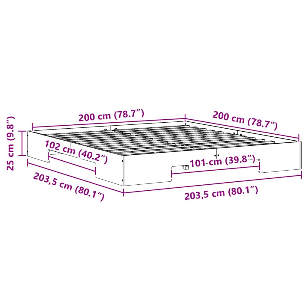 Földi ágykeret tárolóval Barna 200 x 200 cm Tömör fenyőfa