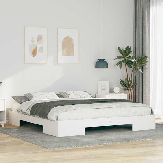Földi ágykeret tárolóval Fehér 200 x 200 cm Tömör fenyőfa