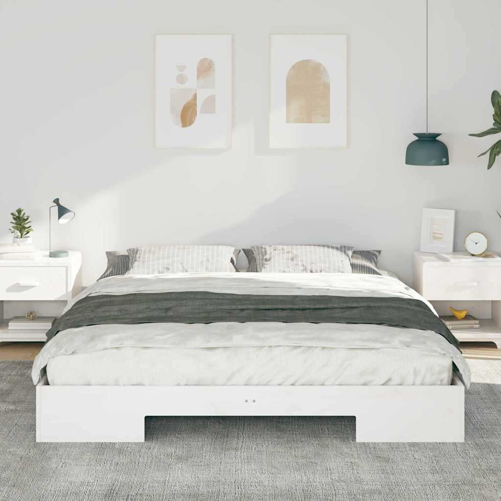 Földi ágykeret tárolóval Fehér 200 x 200 cm Tömör fenyőfa