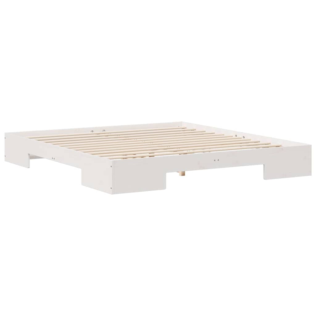 Földi ágykeret tárolóval Fehér 200 x 200 cm Tömör fenyőfa