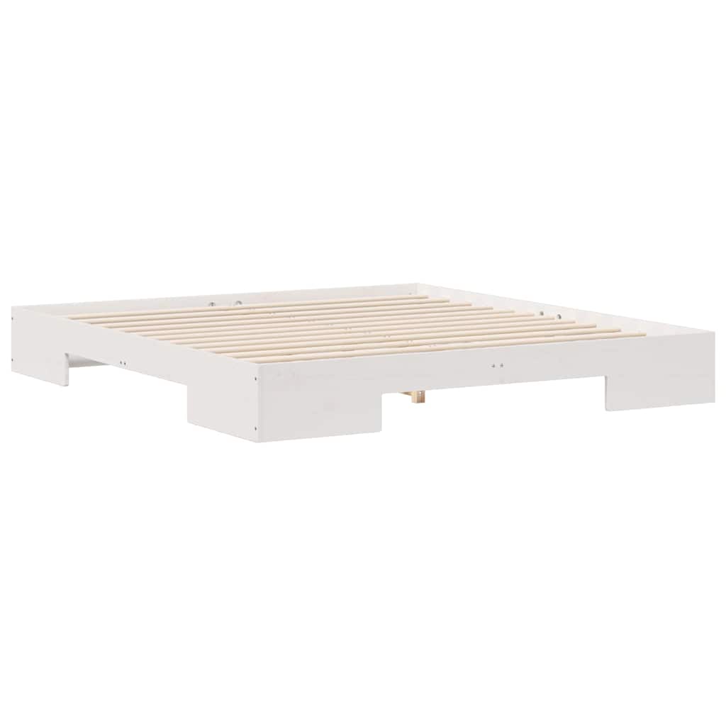 Földi ágykeret tárolóval Fehér 200 x 200 cm Tömör fenyőfa