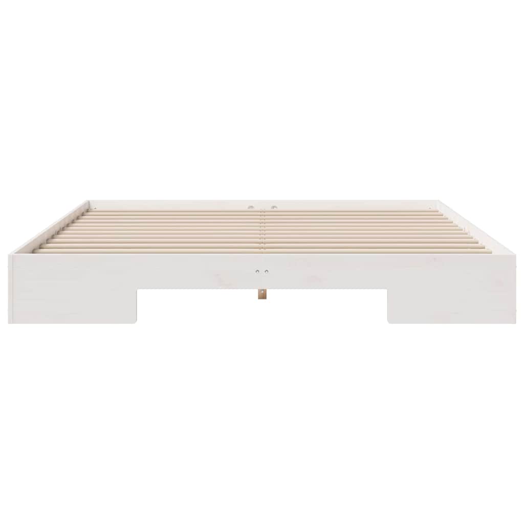Földi ágykeret tárolóval Fehér 200 x 200 cm Tömör fenyőfa