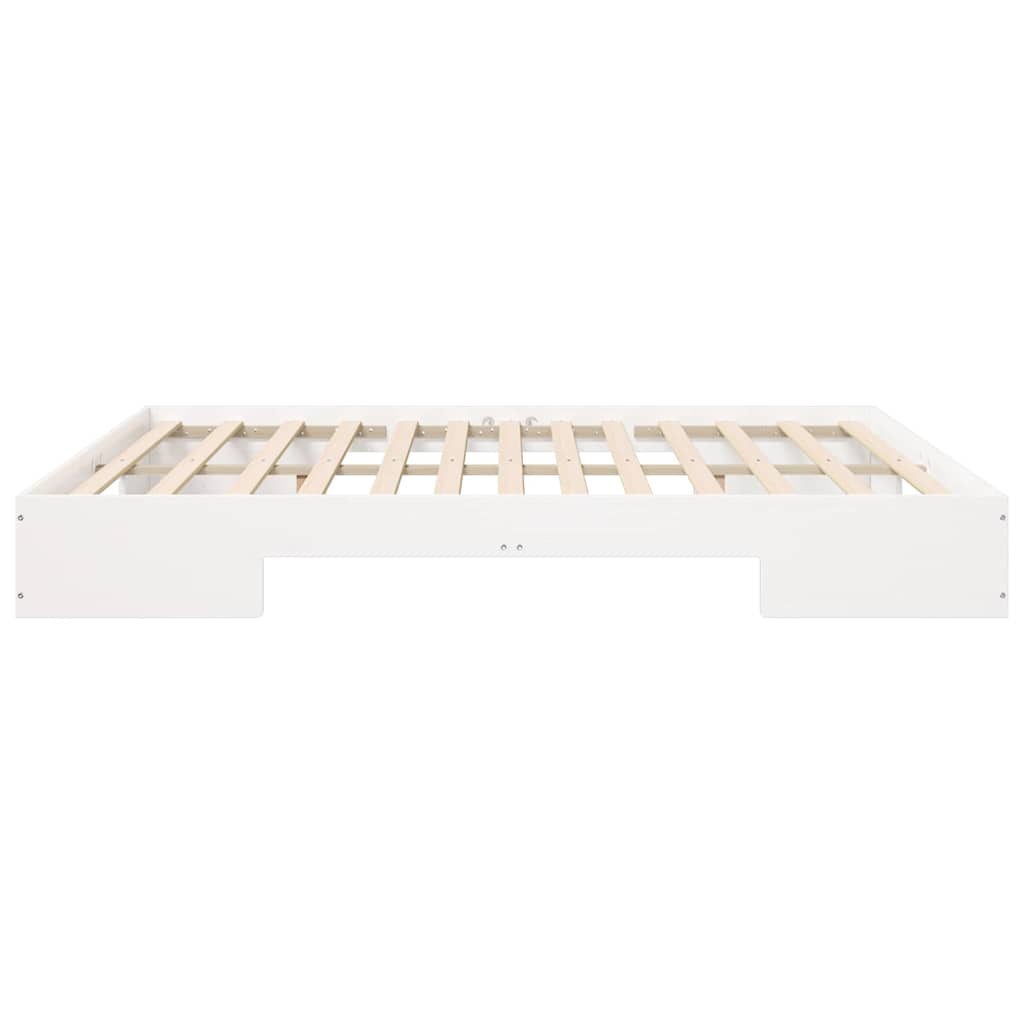Földi ágykeret tárolóval Fehér 200 x 200 cm Tömör fenyőfa