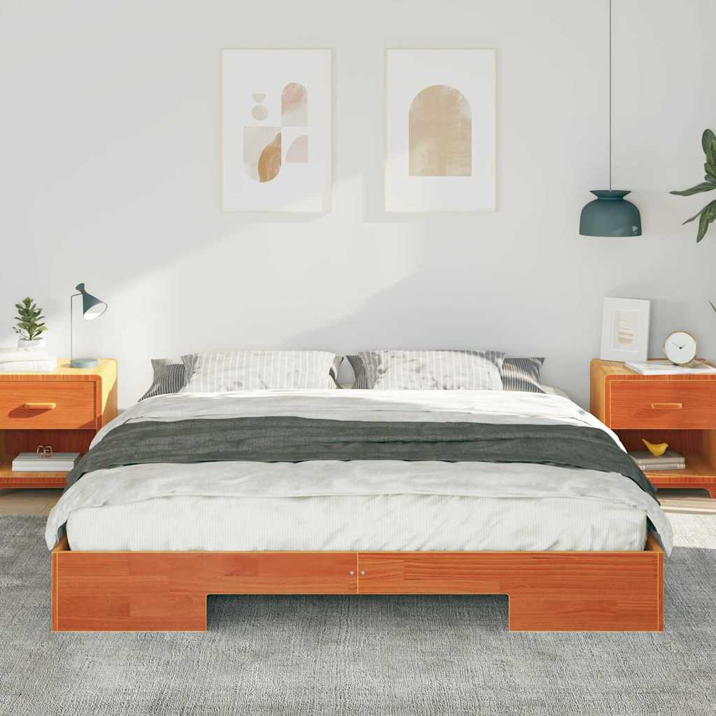 Földi ágykeret tárolóval Barna 200 x 200 cm Tömör fenyőfa