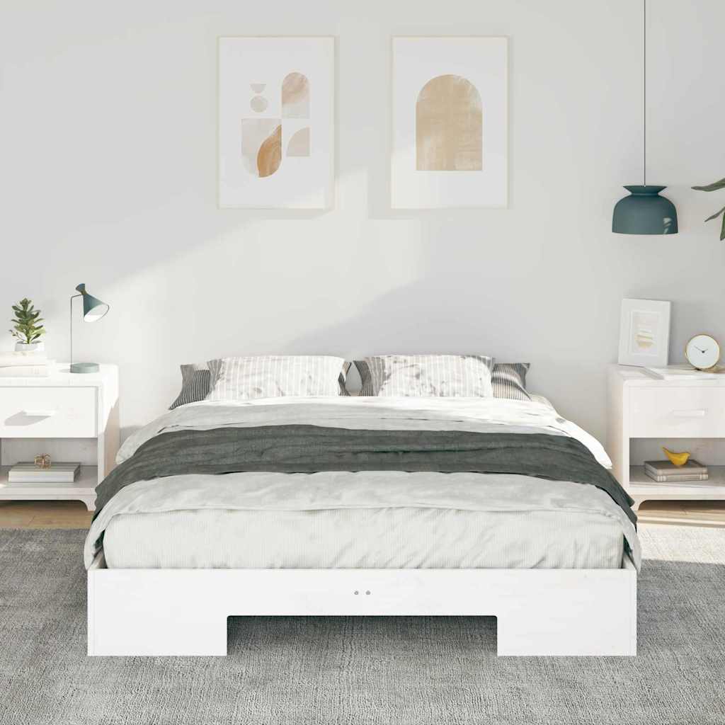 Földi ágykeret tárolóval Fehér 150 x 200 cm Tömör fenyőfa