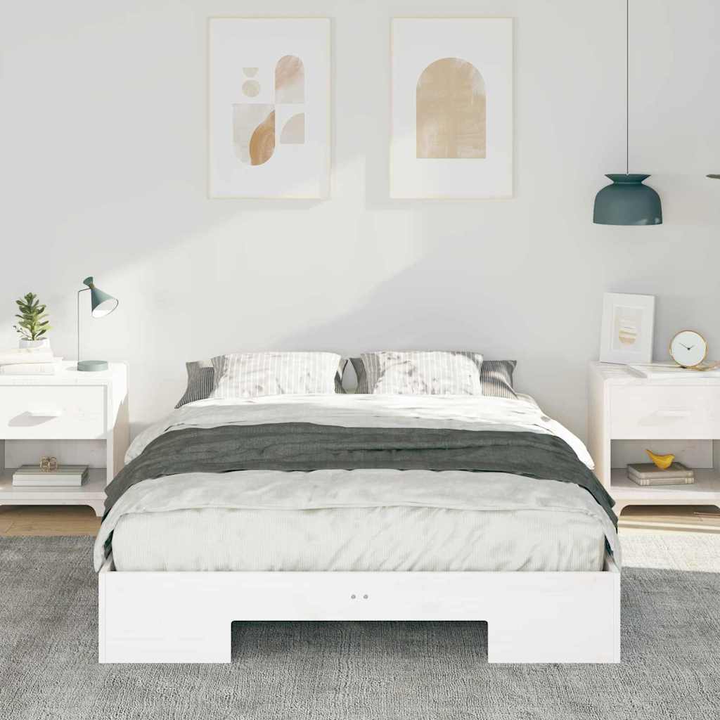 Földi ágykeret tárolóval Fehér 140 x 190 cm Tömör fenyőfa
