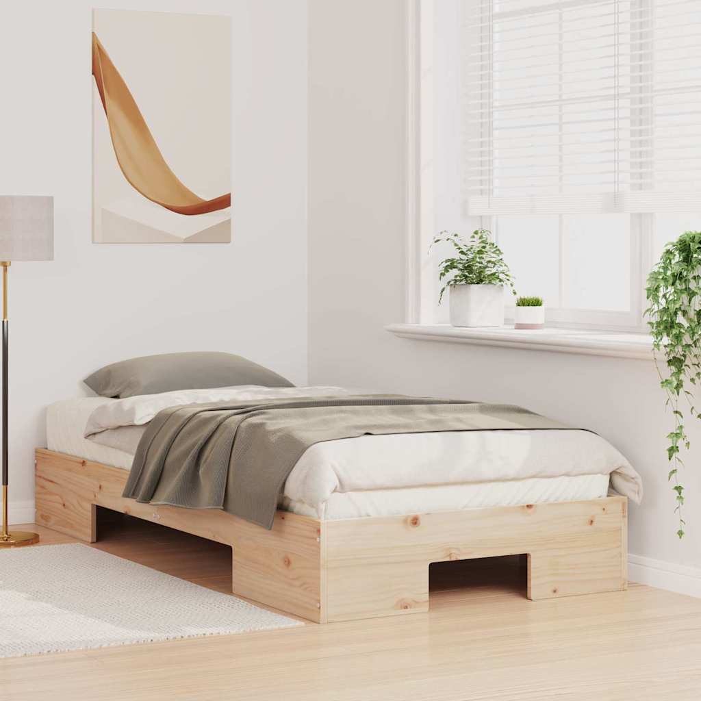 Földi ágykeret tárolóval Barna 90 x 200 cm Tömör fenyőfa