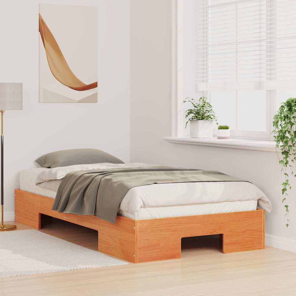 Földi ágykeret tárolóval Barna 90 x 200 cm Tömör fenyőfa