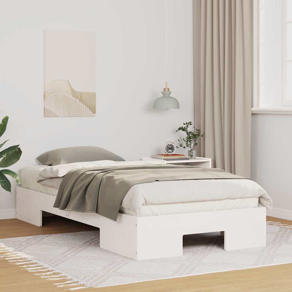 Földi ágykeret tárolóval Fehér 90 x 190 cm Tömör fenyőfa