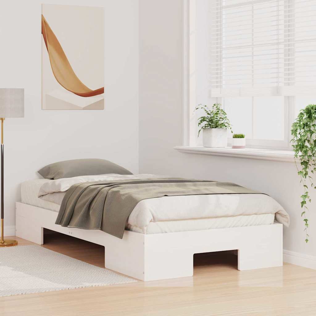 Földi ágykeret tárolóval Fehér 90 x 190 cm Tömör fenyőfa